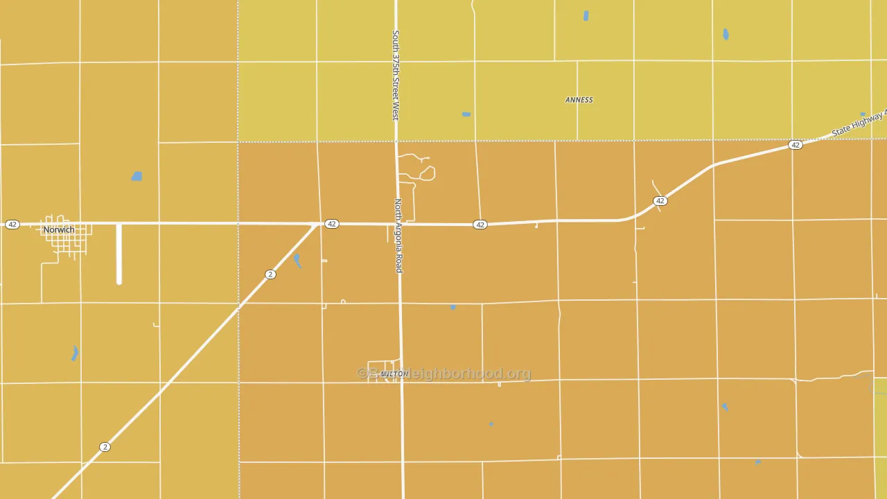 Map of the best neighborhoods in the Milton area, with better matches in green and worse matches in red
