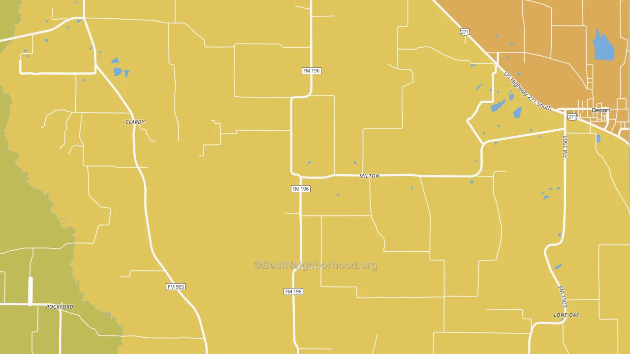 Map of the best neighborhoods in the Milton area, with better matches in green and worse matches in red