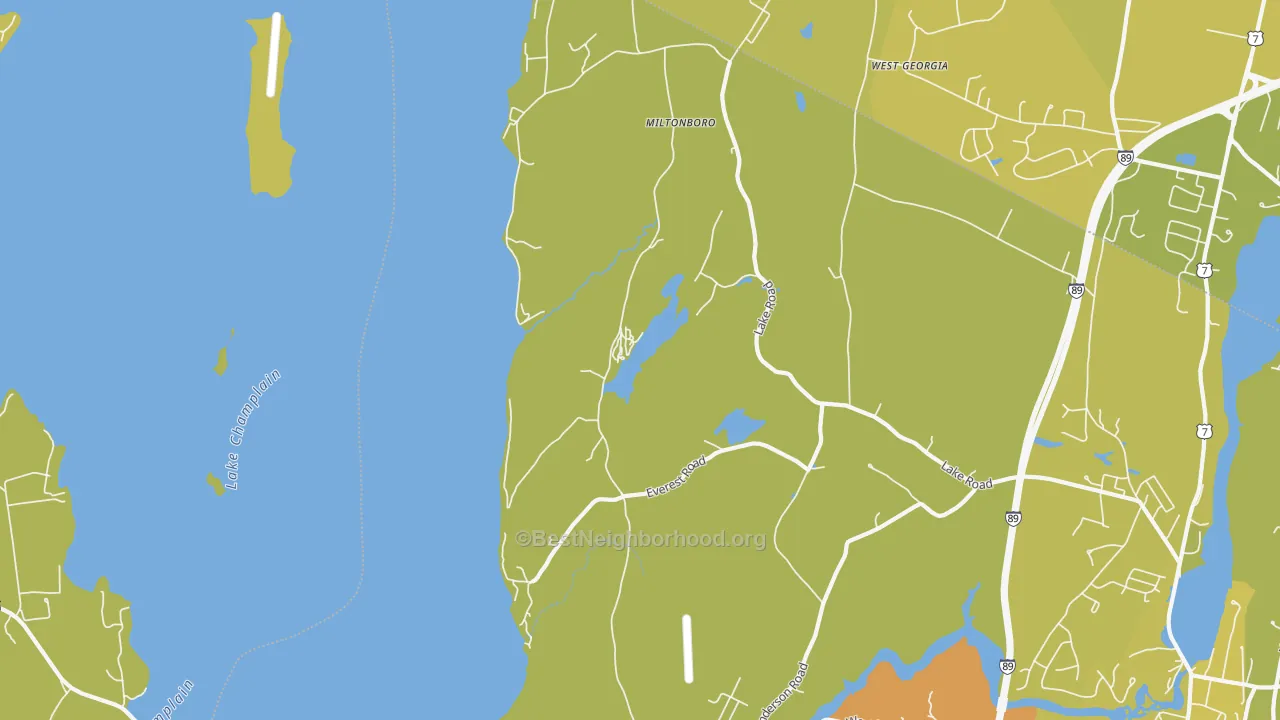 Map of the best neighborhoods in the Miltonboro area, with better matches in green and worse matches in red