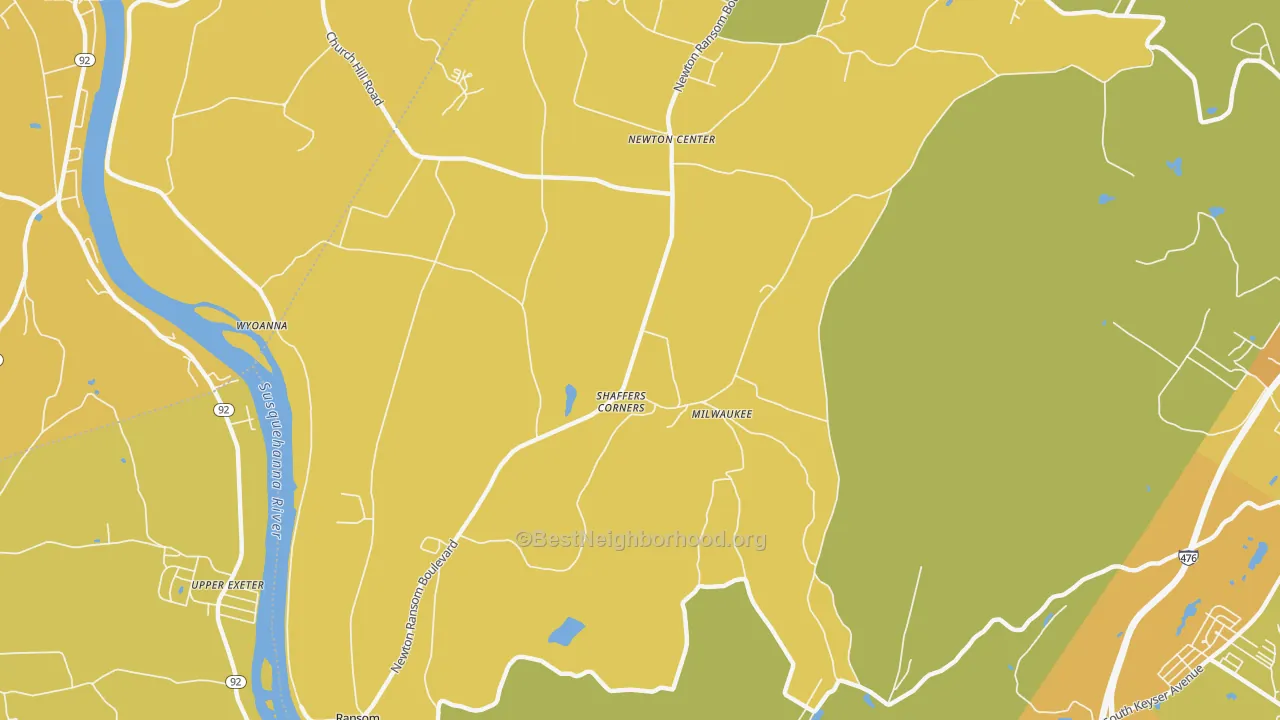 Map of the best neighborhoods in the Milwaukee area, with better matches in green and worse matches in red
