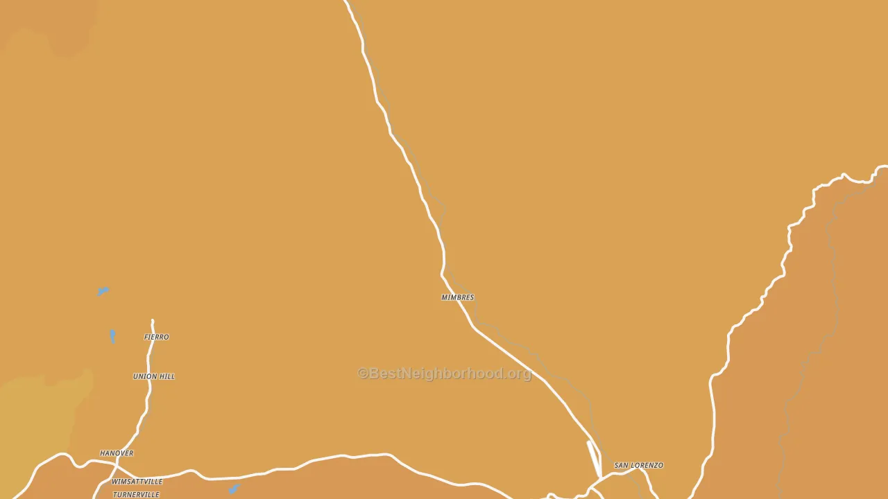 Map of the best neighborhoods in the Mimbres area, with better matches in green and worse matches in red