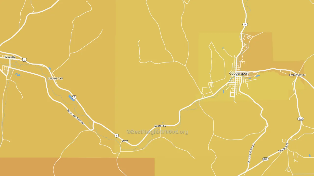 Map of the best neighborhoods in the Mina area, with better matches in green and worse matches in red