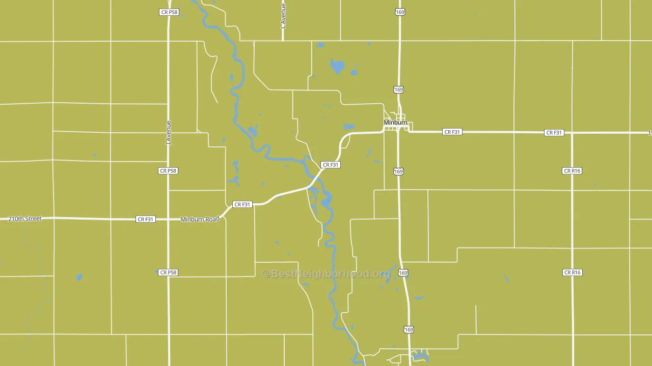 Map of the best neighborhoods in the Minburn area, with better matches in green and worse matches in red