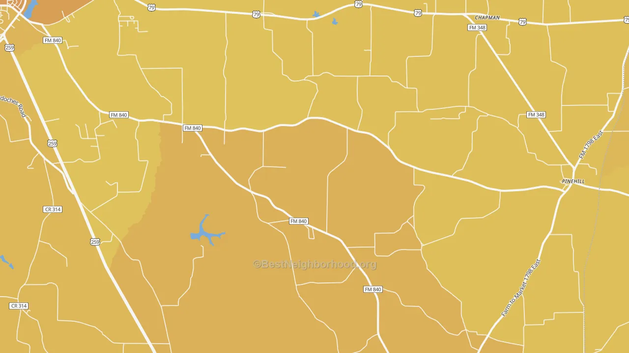 Map of the best neighborhoods in the Minden area, with better matches in green and worse matches in red