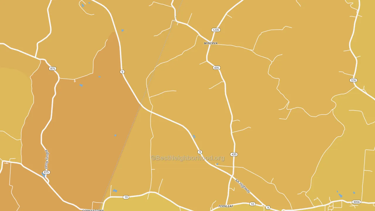Map of the best neighborhoods in the Minerva area, with better matches in green and worse matches in red