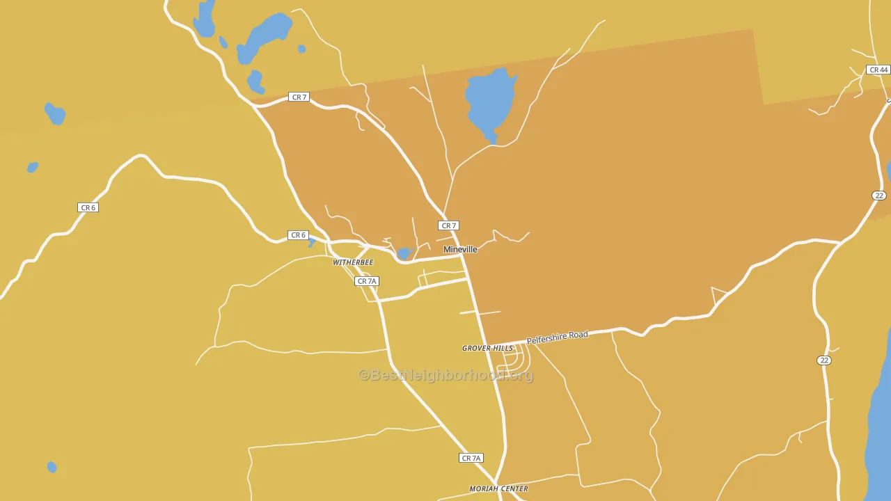 Map of the best neighborhoods in the Mineville area, with better matches in green and worse matches in red