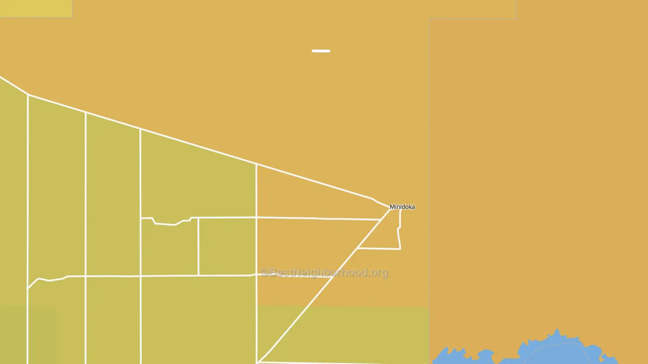 Map of the best neighborhoods in the Minidoka area, with better matches in green and worse matches in red