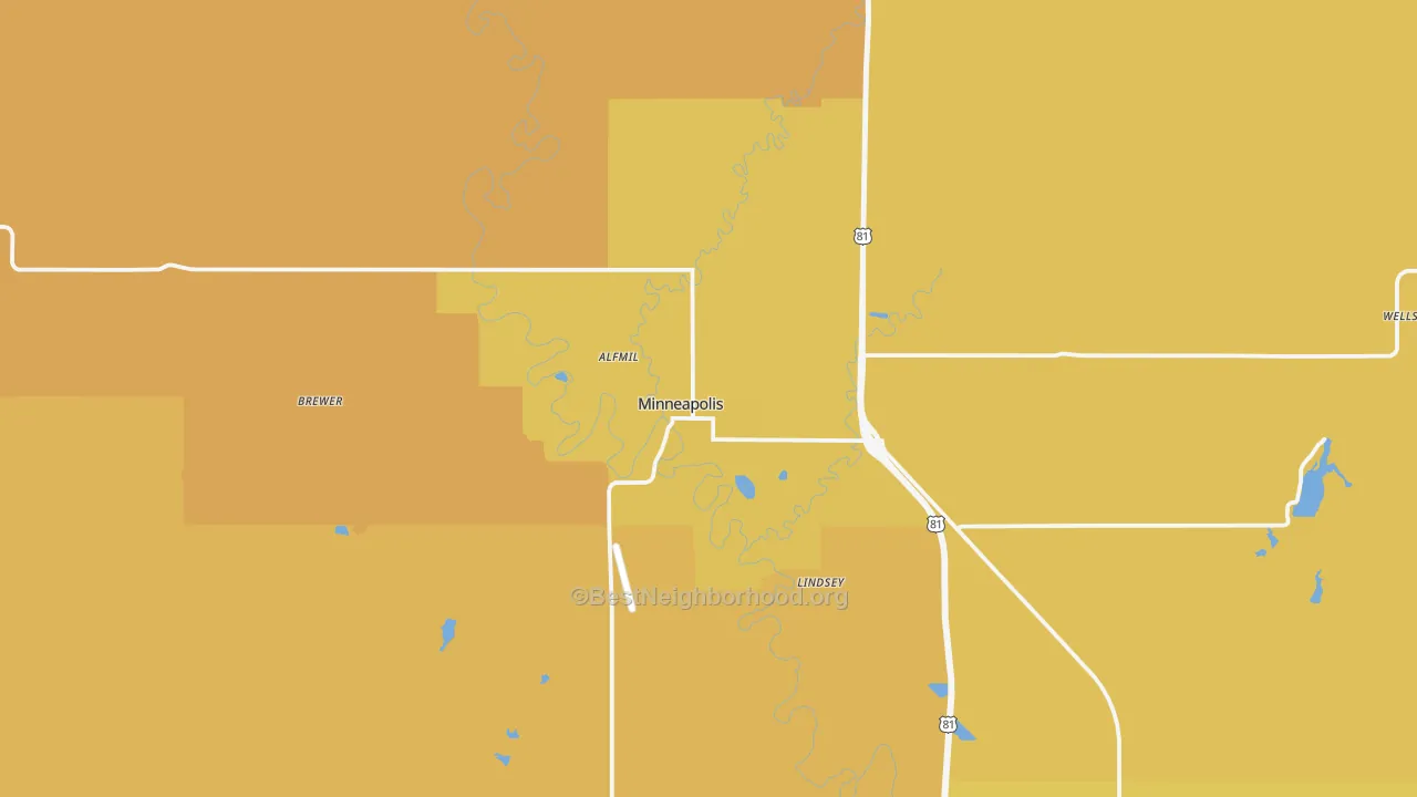Map of the best neighborhoods in the Minneapolis area, with better matches in green and worse matches in red