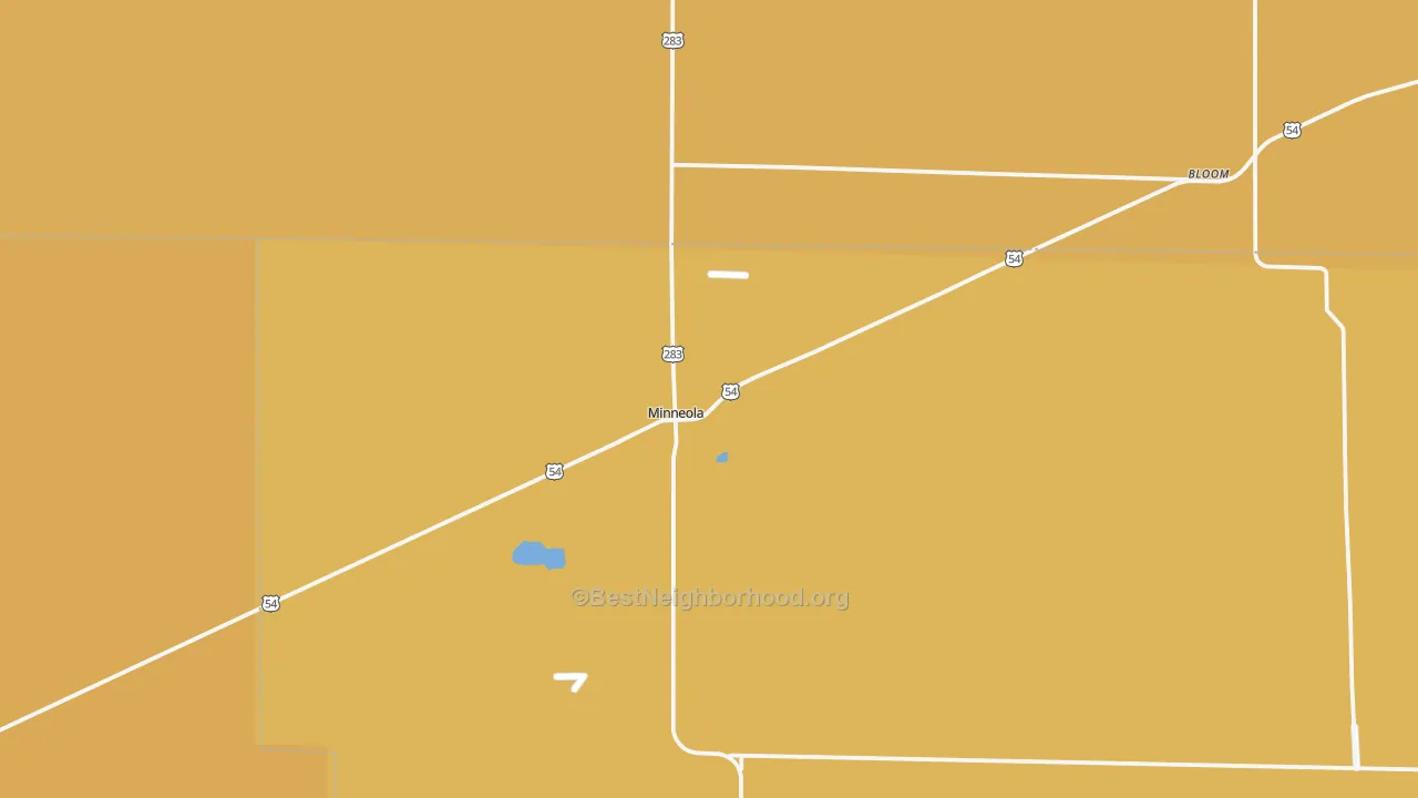 Map of the best neighborhoods in the Minneola area, with better matches in green and worse matches in red