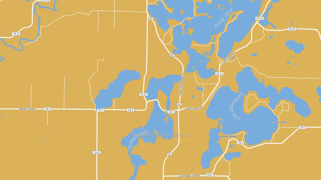 Map of the best neighborhoods in the Minnewawa area, with better matches in green and worse matches in red