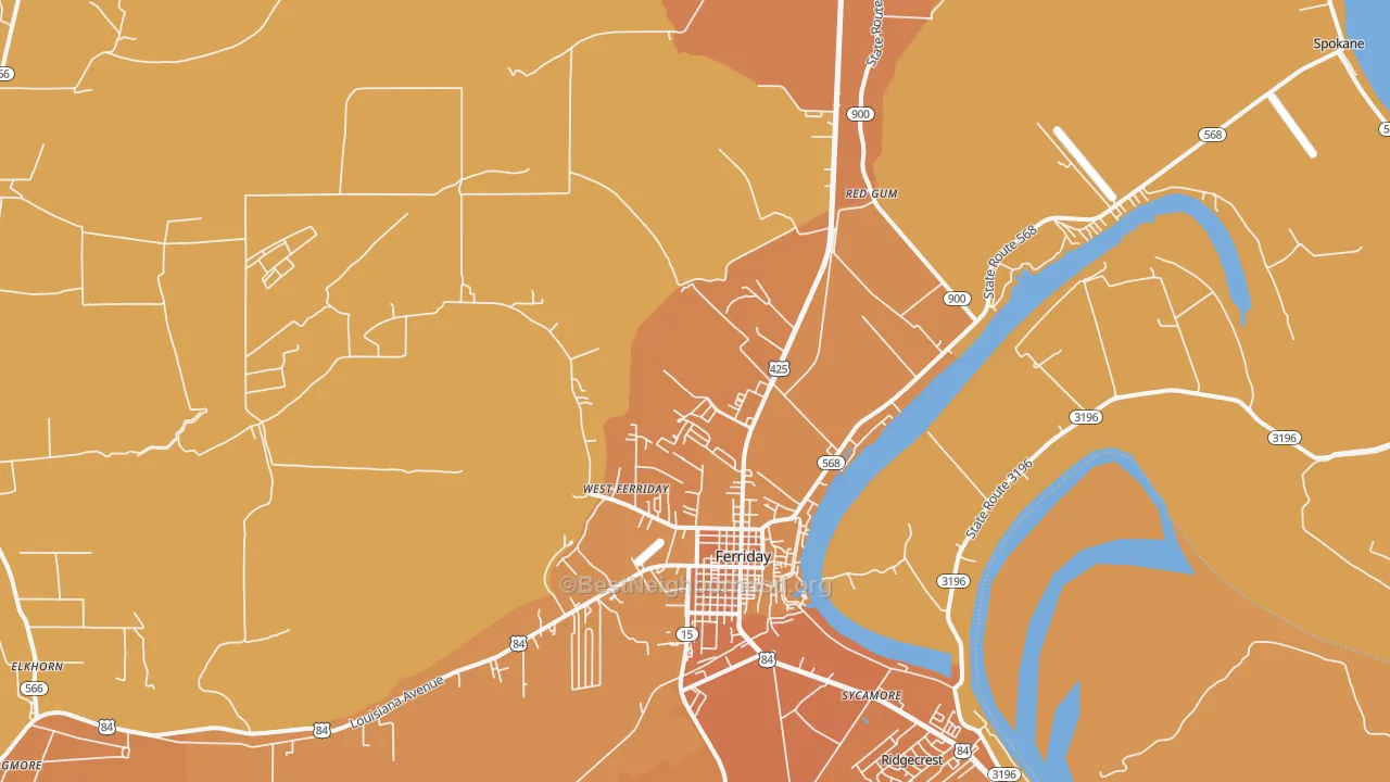 Map of the best neighborhoods in the Minorca area, with better matches in green and worse matches in red