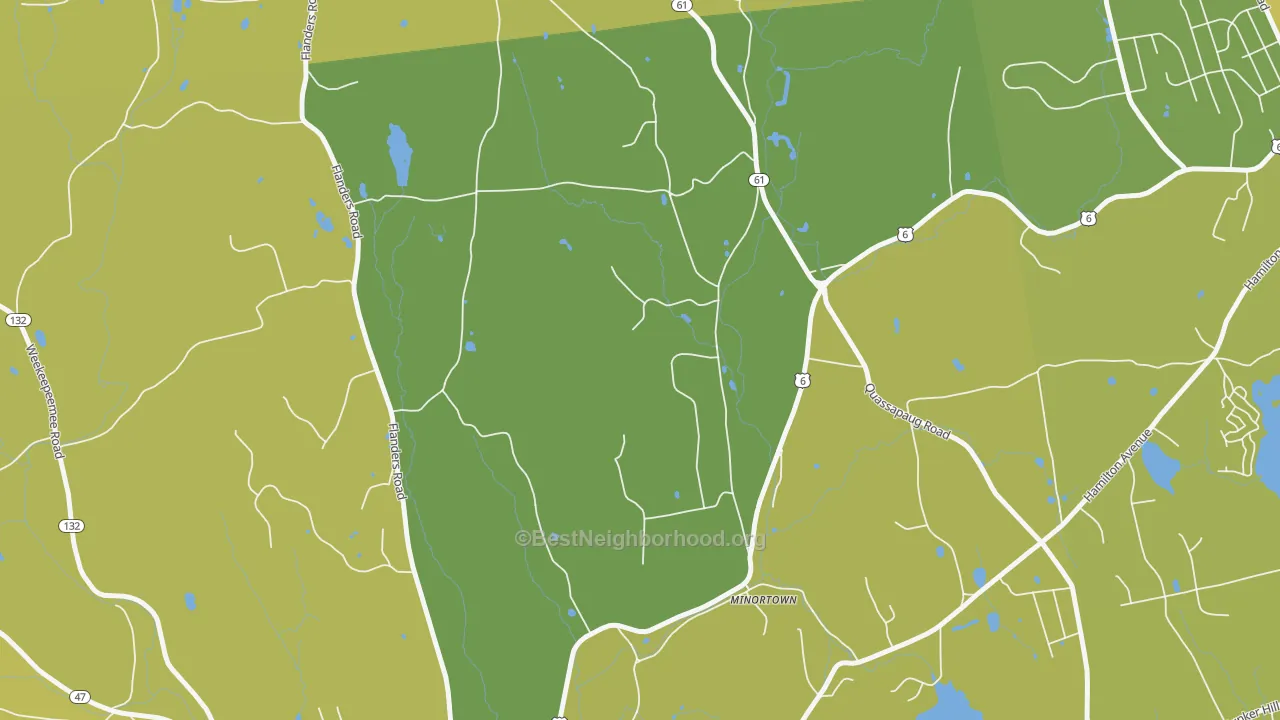 Map of the best neighborhoods in the Minortown area, with better matches in green and worse matches in red