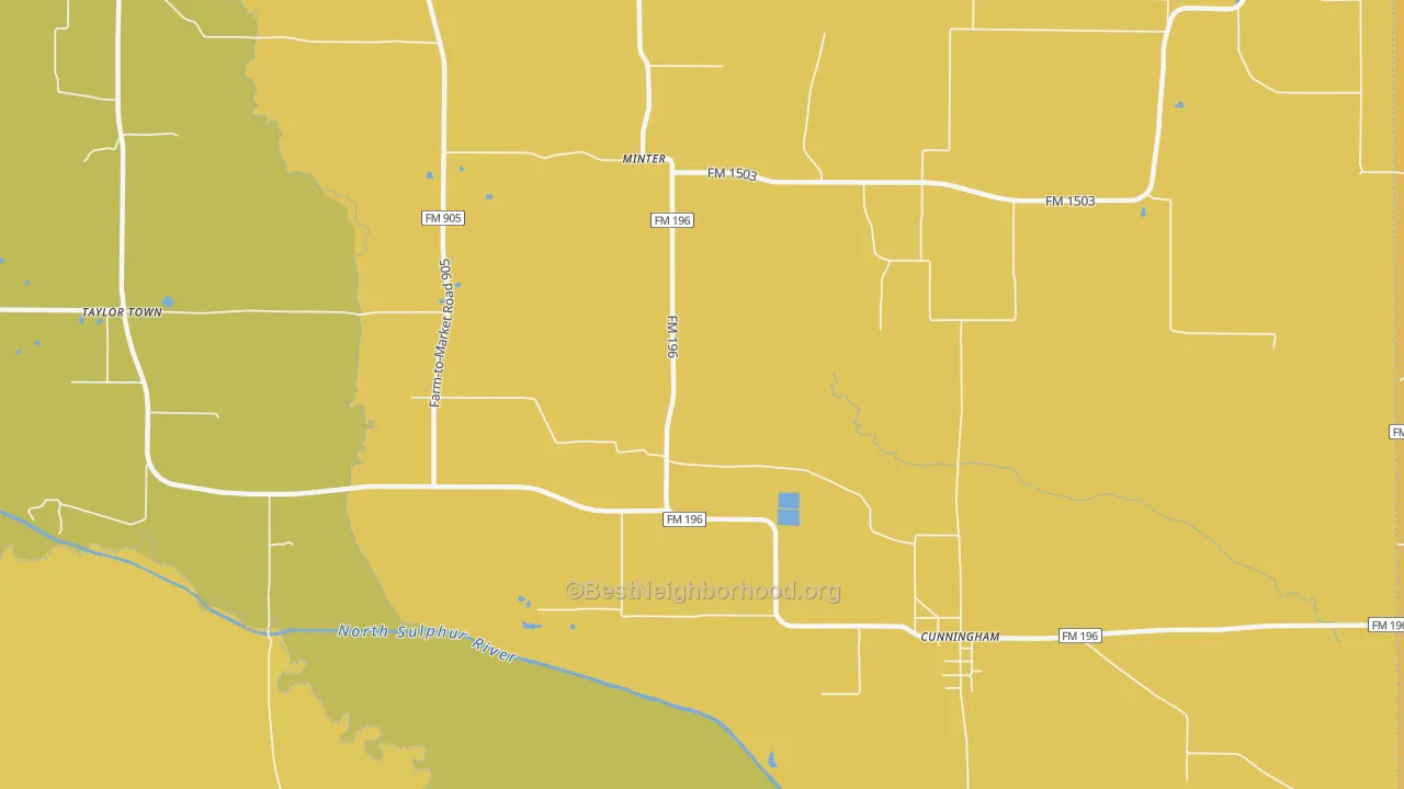 Map of the best neighborhoods in the Minter area, with better matches in green and worse matches in red