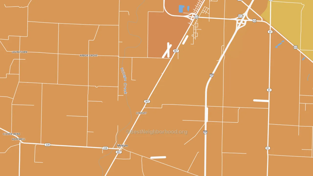 Map of the best neighborhoods in the Minturn area, with better matches in green and worse matches in red