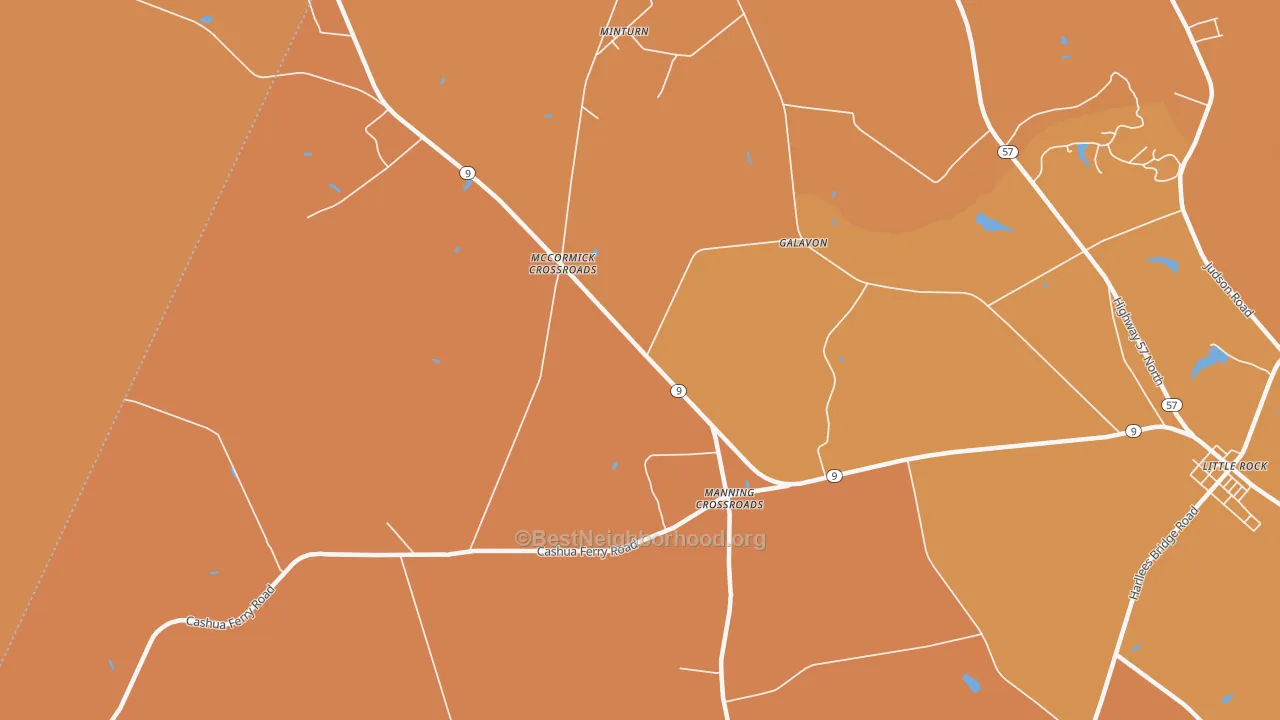 Map of the best neighborhoods in the Minturn area, with better matches in green and worse matches in red