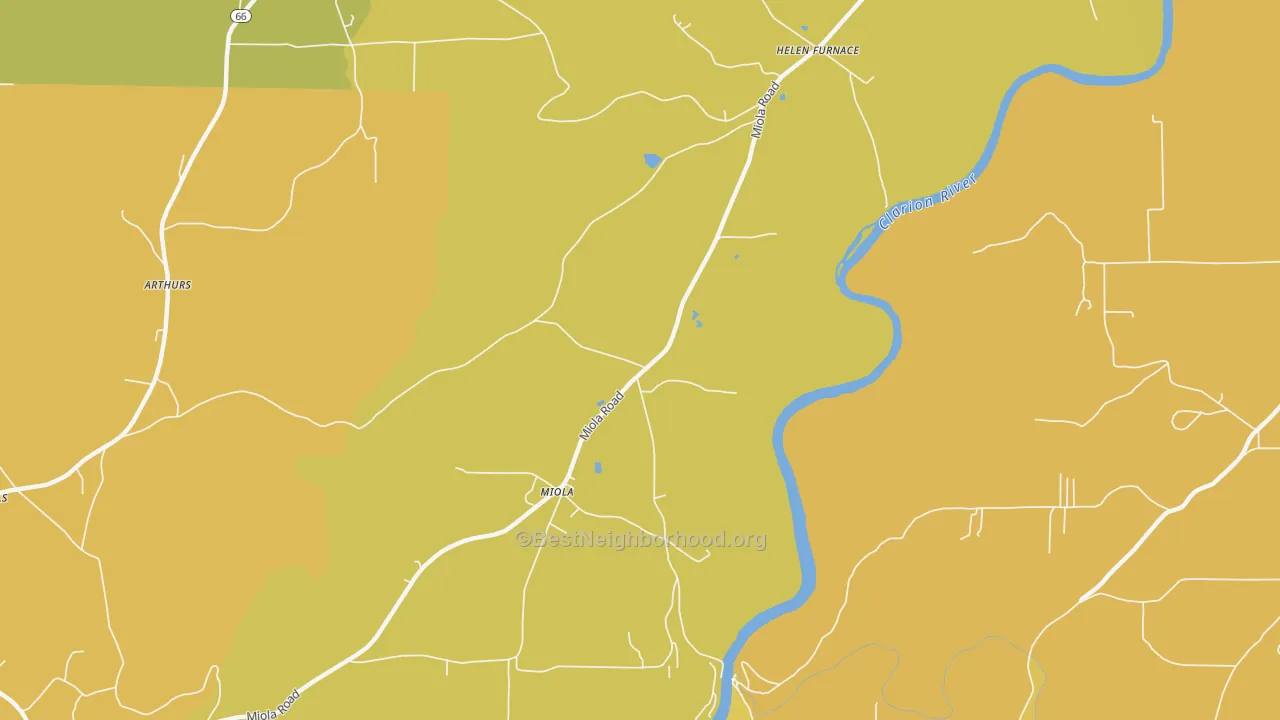 Map of the best neighborhoods in the Miola area, with better matches in green and worse matches in red