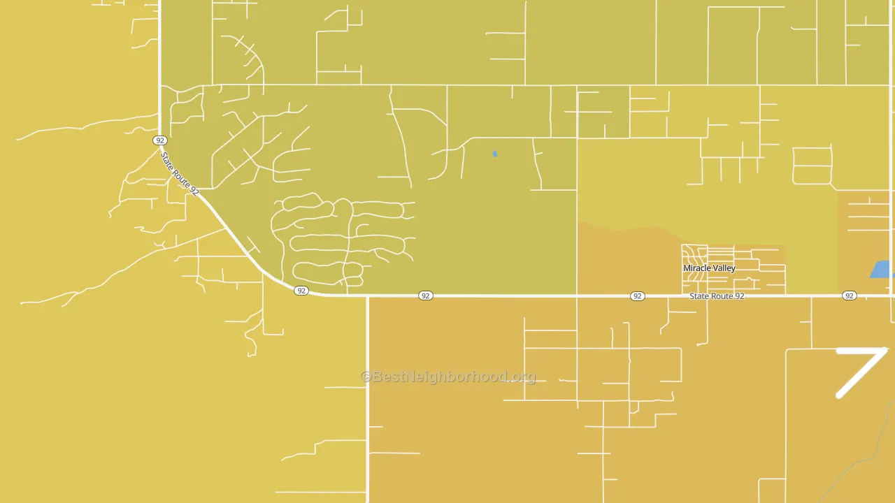 Map of the best neighborhoods in the Miracle Valley area, with better matches in green and worse matches in red