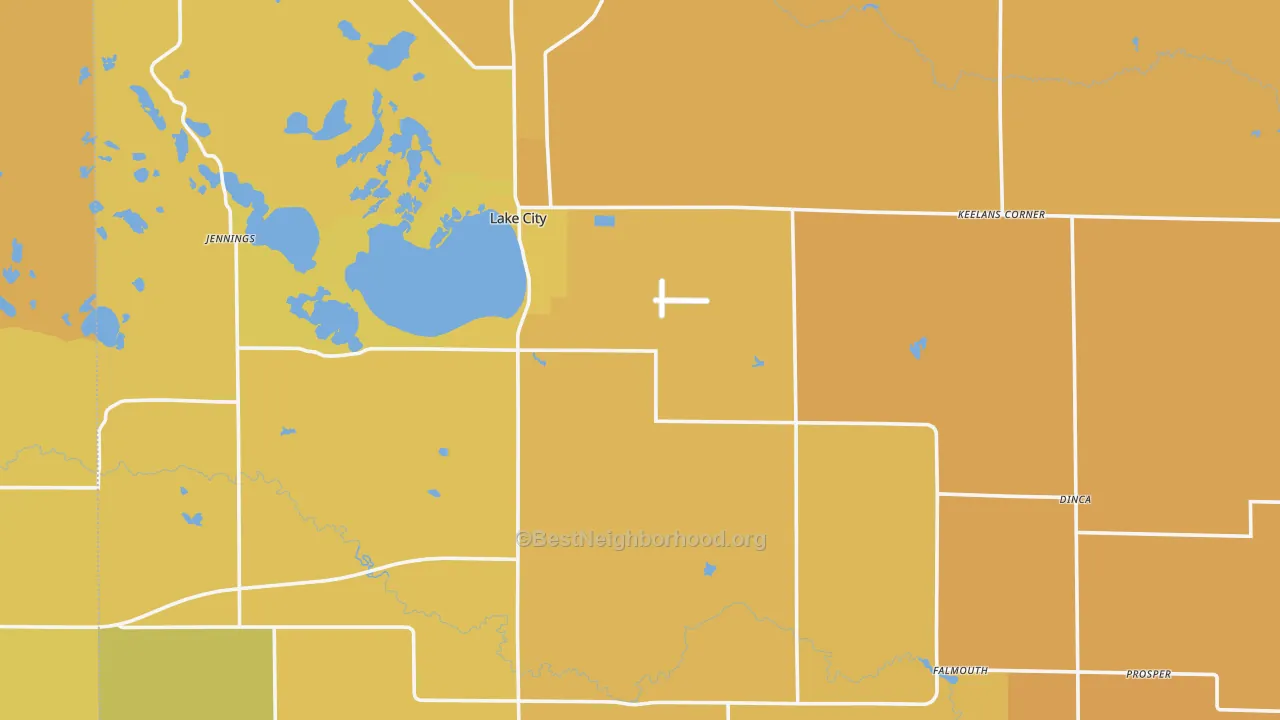 Map of the best neighborhoods in the Missaukee County area, with better matches in green and worse matches in red