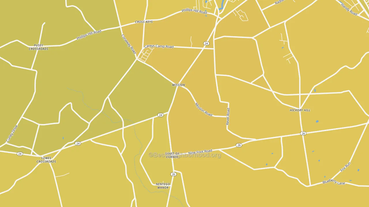 Map of the best neighborhoods in the Mission area, with better matches in green and worse matches in red
