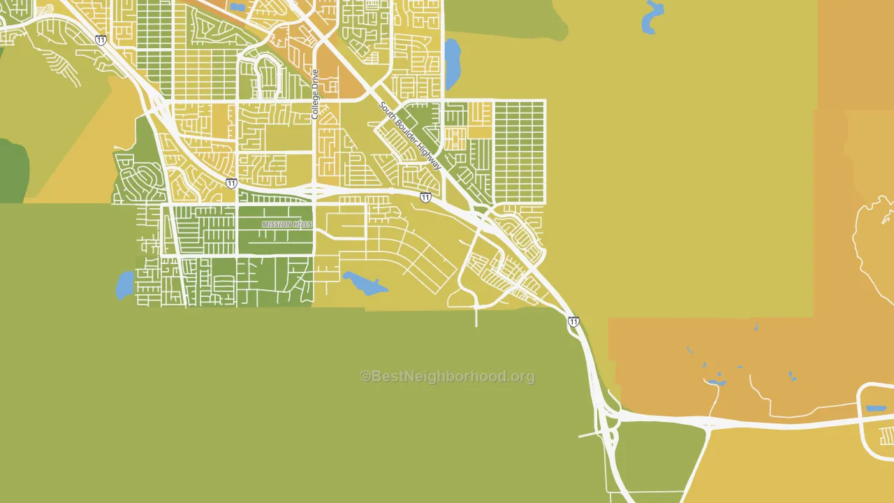 Map of the best neighborhoods in the Mission Hills, Henderson area, with better matches in green and worse matches in red