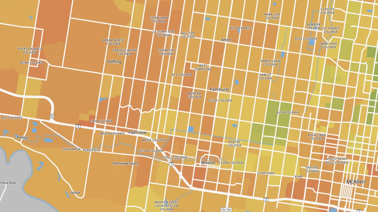 Map of the best neighborhoods in the Mission area, with better matches in green and worse matches in red
