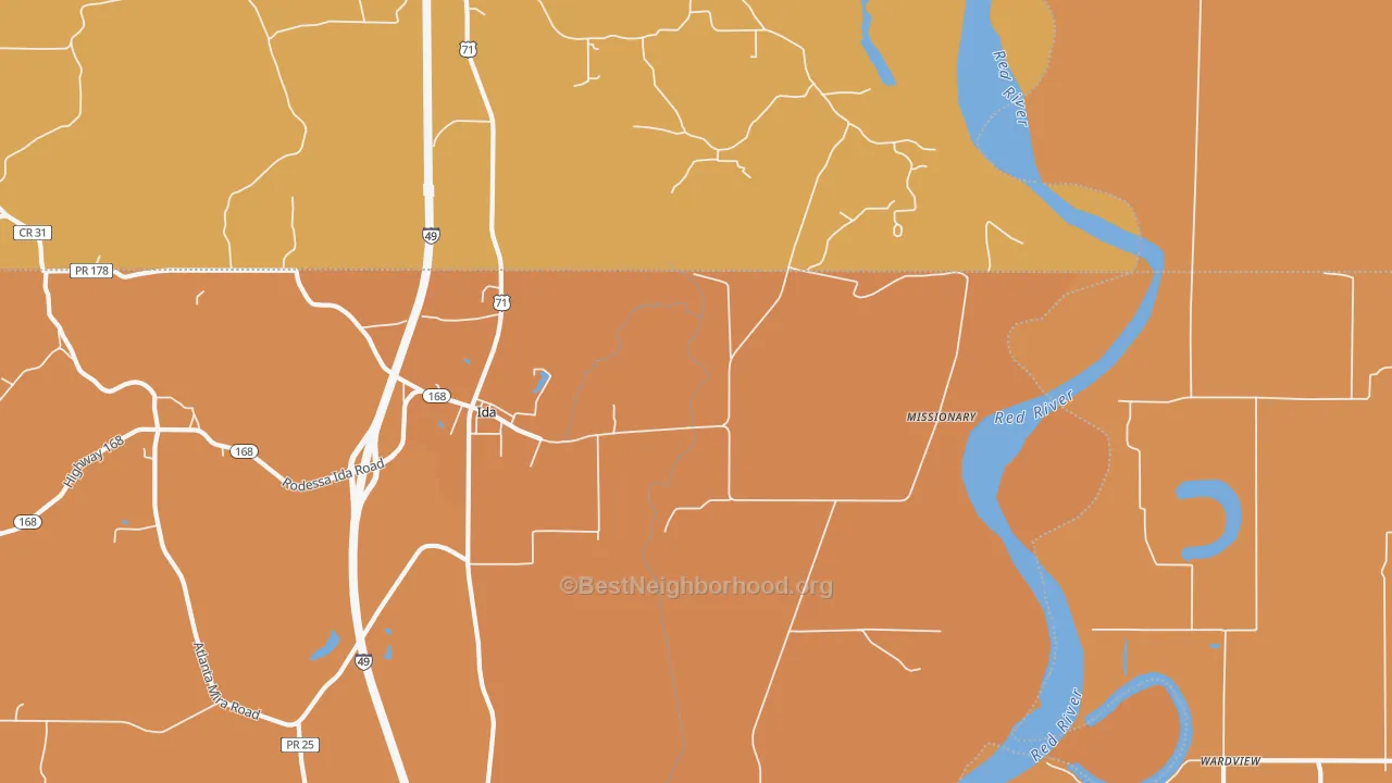 Map of the best neighborhoods in the Missionary area, with better matches in green and worse matches in red