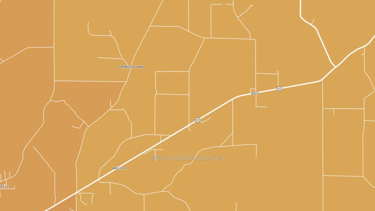 Map of the best neighborhoods in the Mist area, with better matches in green and worse matches in red