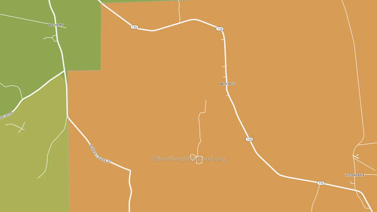 Map of the best neighborhoods in the Mitchell area, with better matches in green and worse matches in red