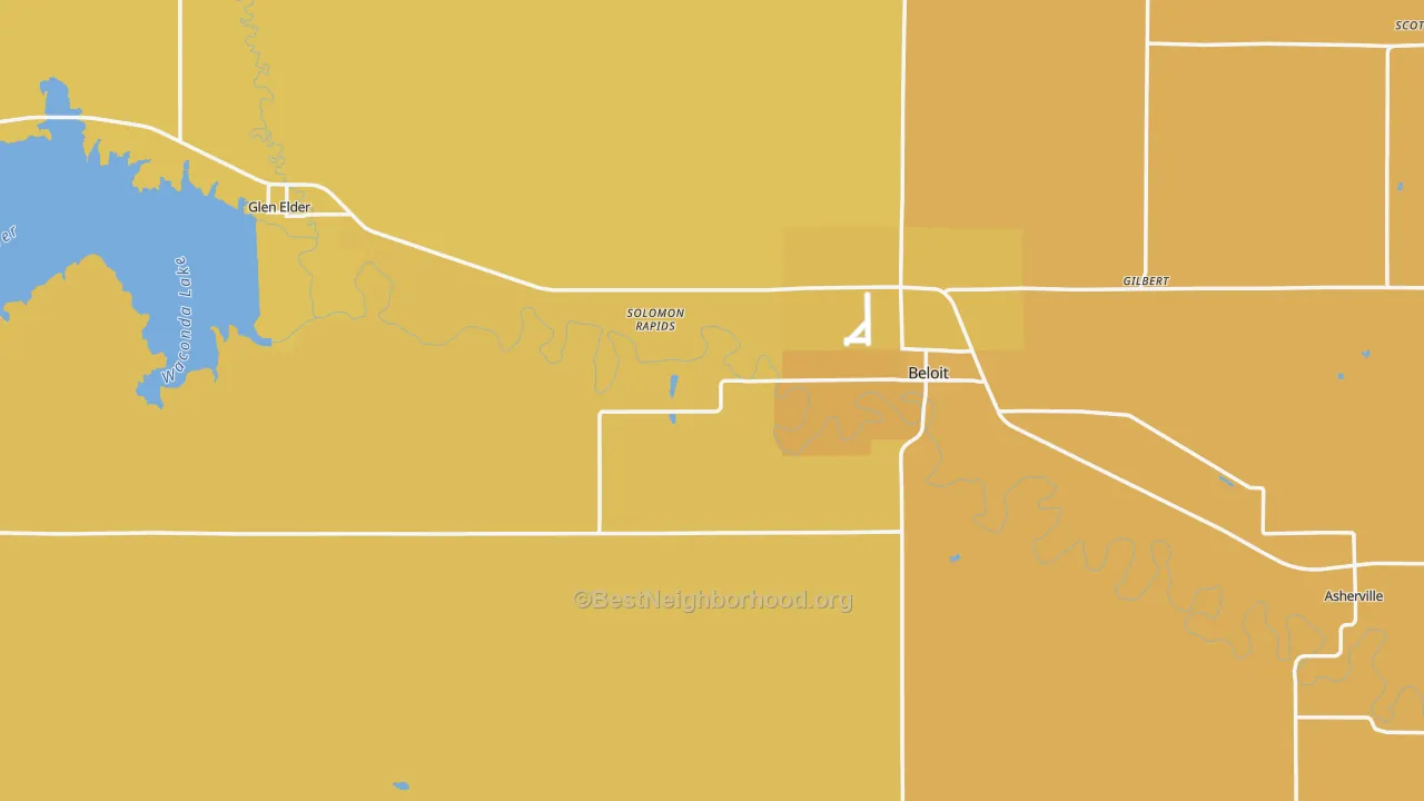 Map of the best neighborhoods in the Mitchell County area, with better matches in green and worse matches in red