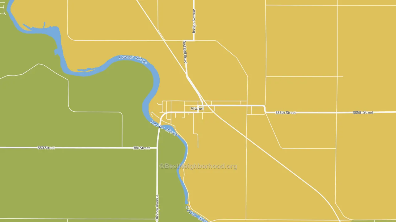 Map of the best neighborhoods in the Mitchell area, with better matches in green and worse matches in red