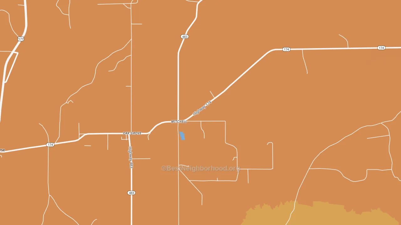 Map of the best neighborhoods in the Mitchell area, with better matches in green and worse matches in red