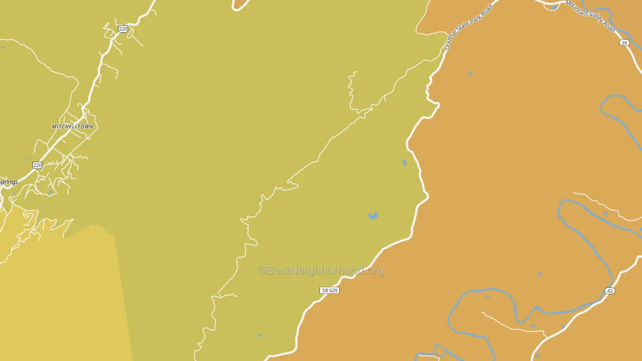 Map of the best neighborhoods in the Mitchelltown area, with better matches in green and worse matches in red