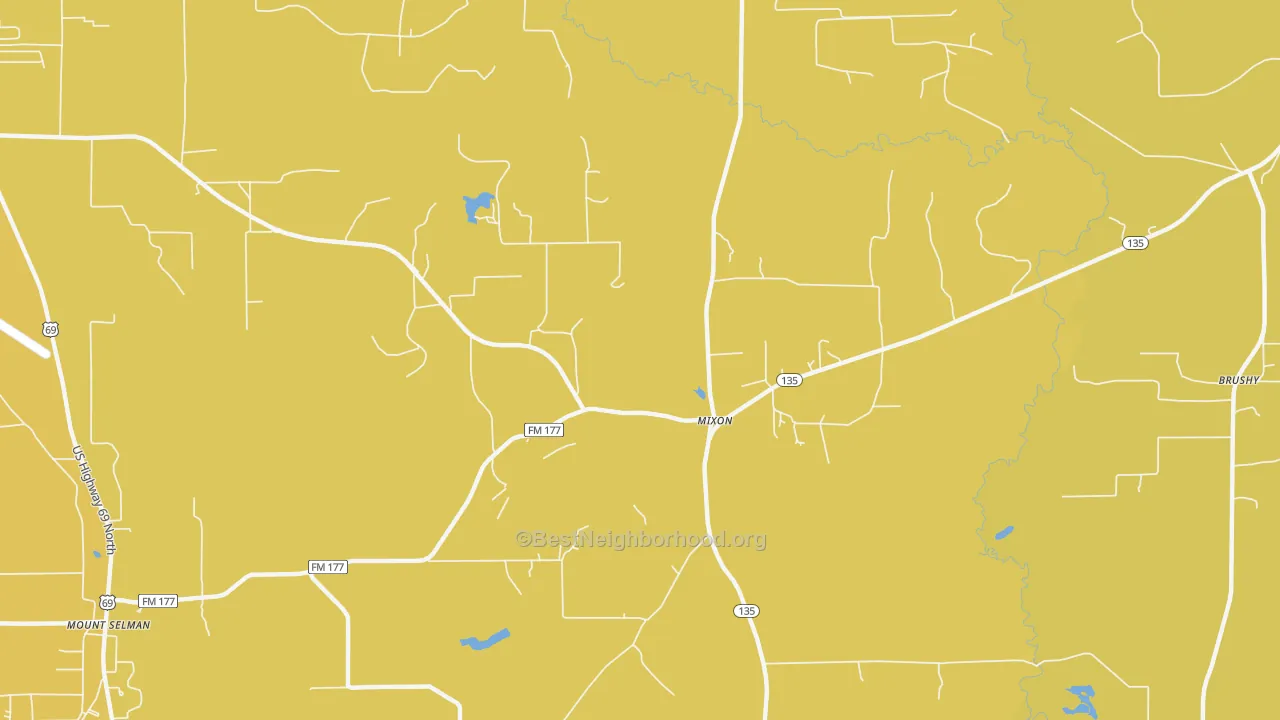 Map of the best neighborhoods in the Mixon area, with better matches in green and worse matches in red