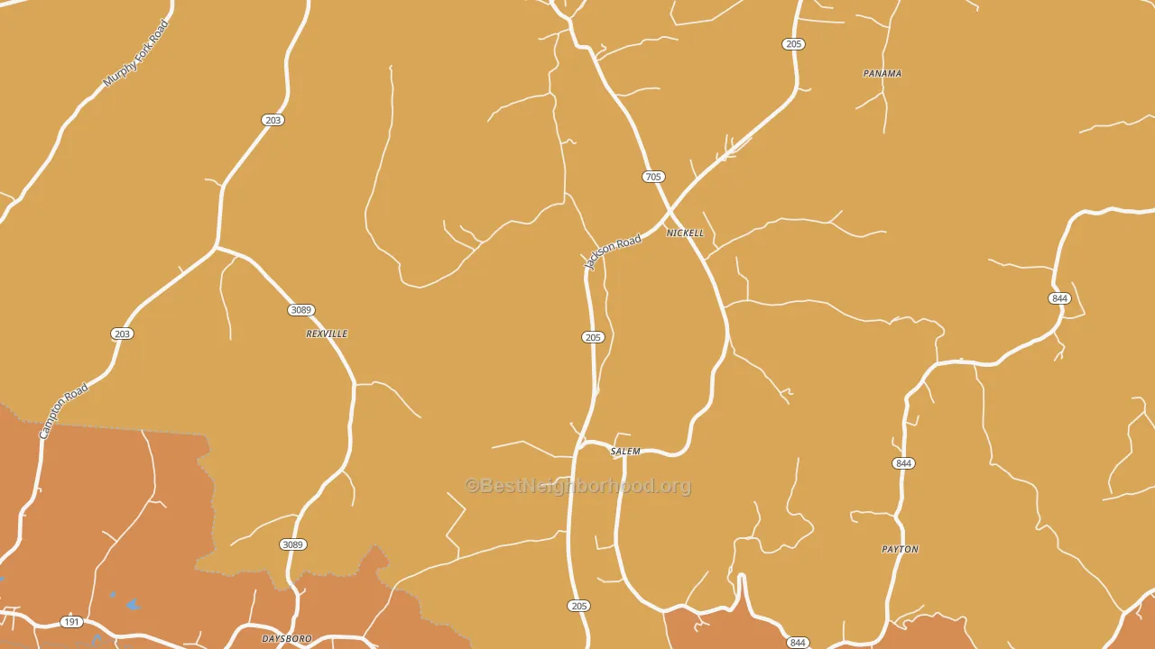 Map of the best neighborhoods in the Mize area, with better matches in green and worse matches in red