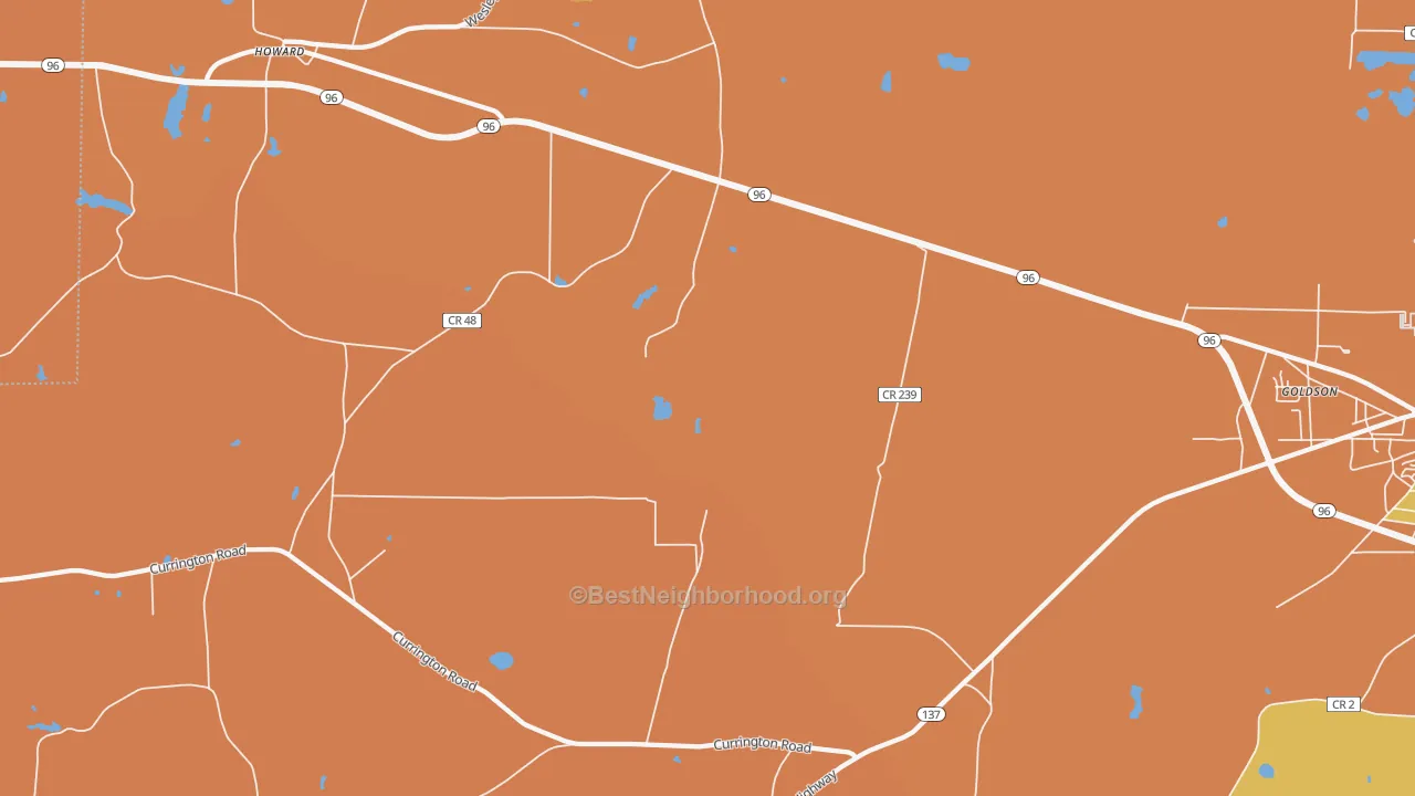Map of the best neighborhoods in the Mizell area, with better matches in green and worse matches in red