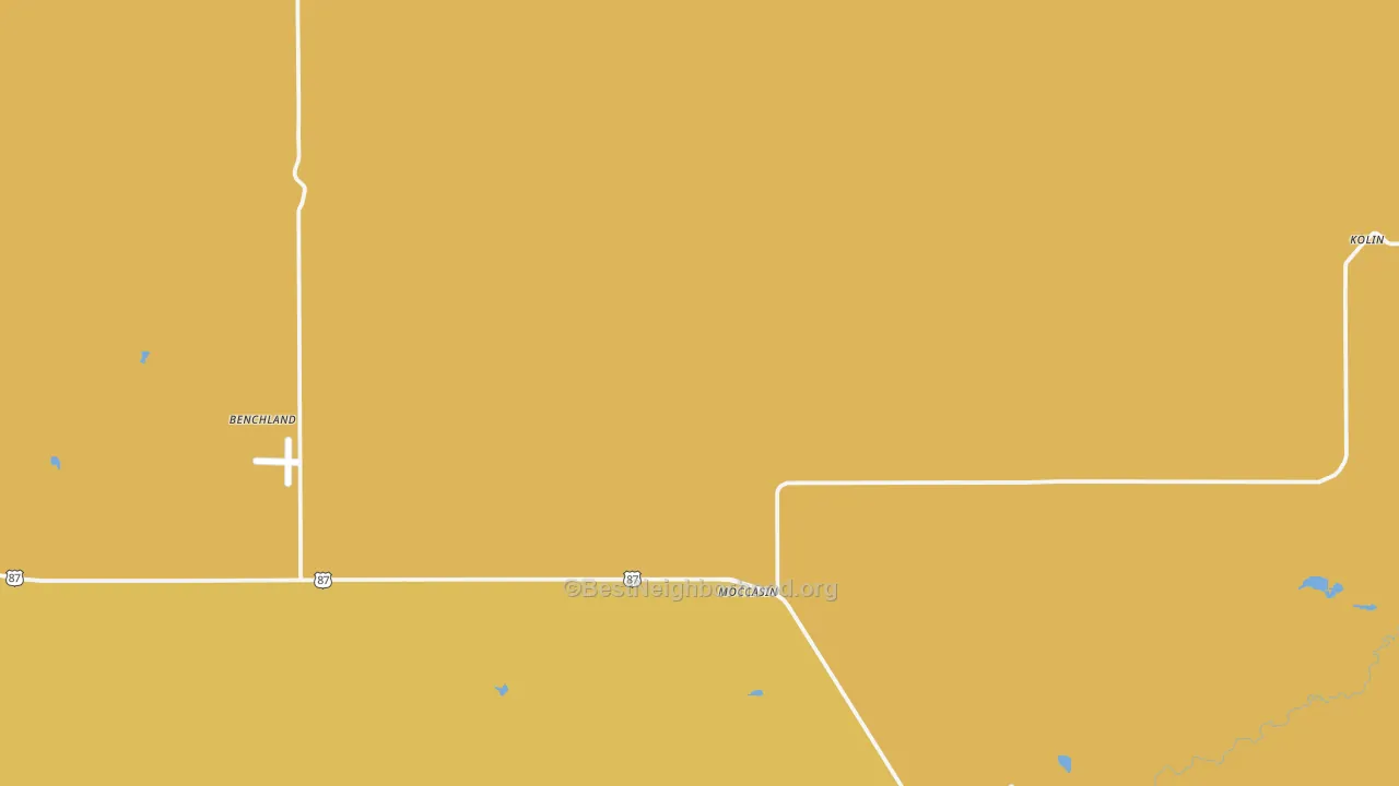 Map of the best neighborhoods in the Moccasin area, with better matches in green and worse matches in red