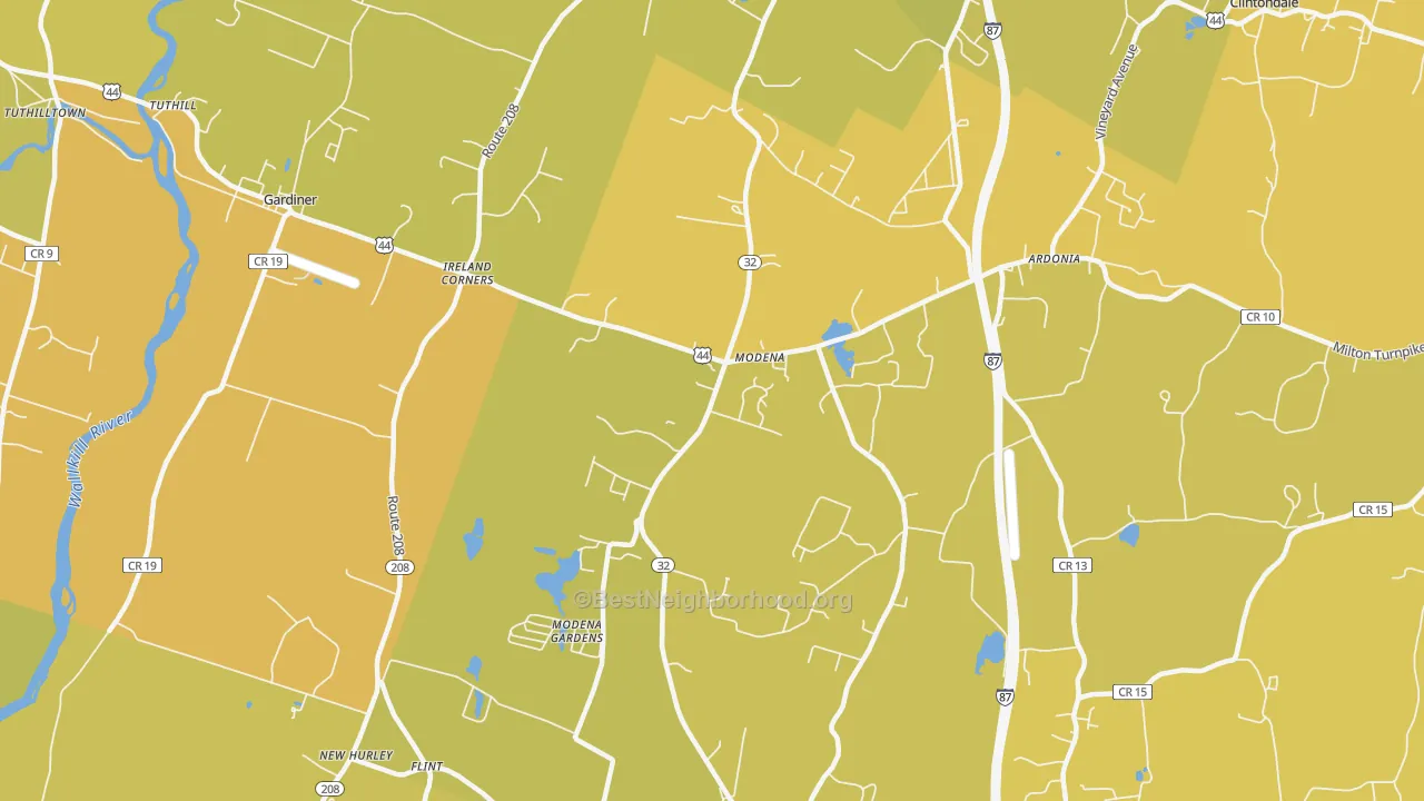 Map of the best neighborhoods in the Modena area, with better matches in green and worse matches in red