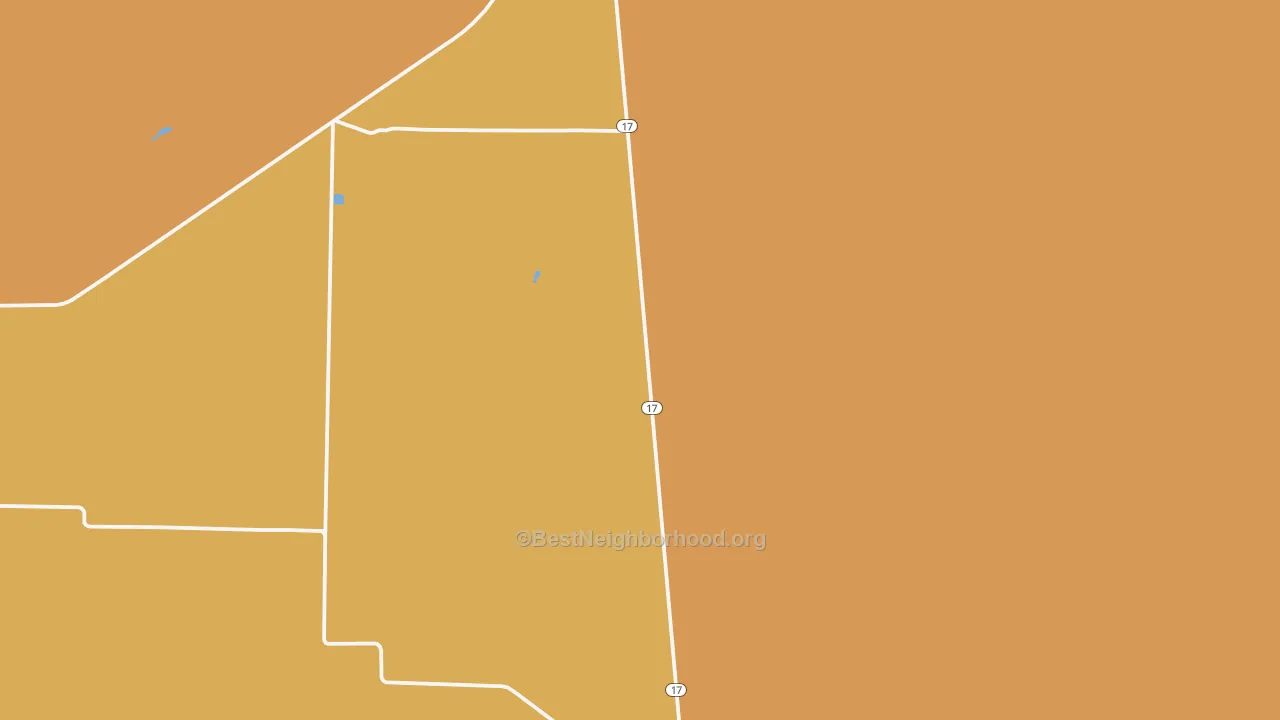 Map of the best neighborhoods in the Moffat area, with better matches in green and worse matches in red