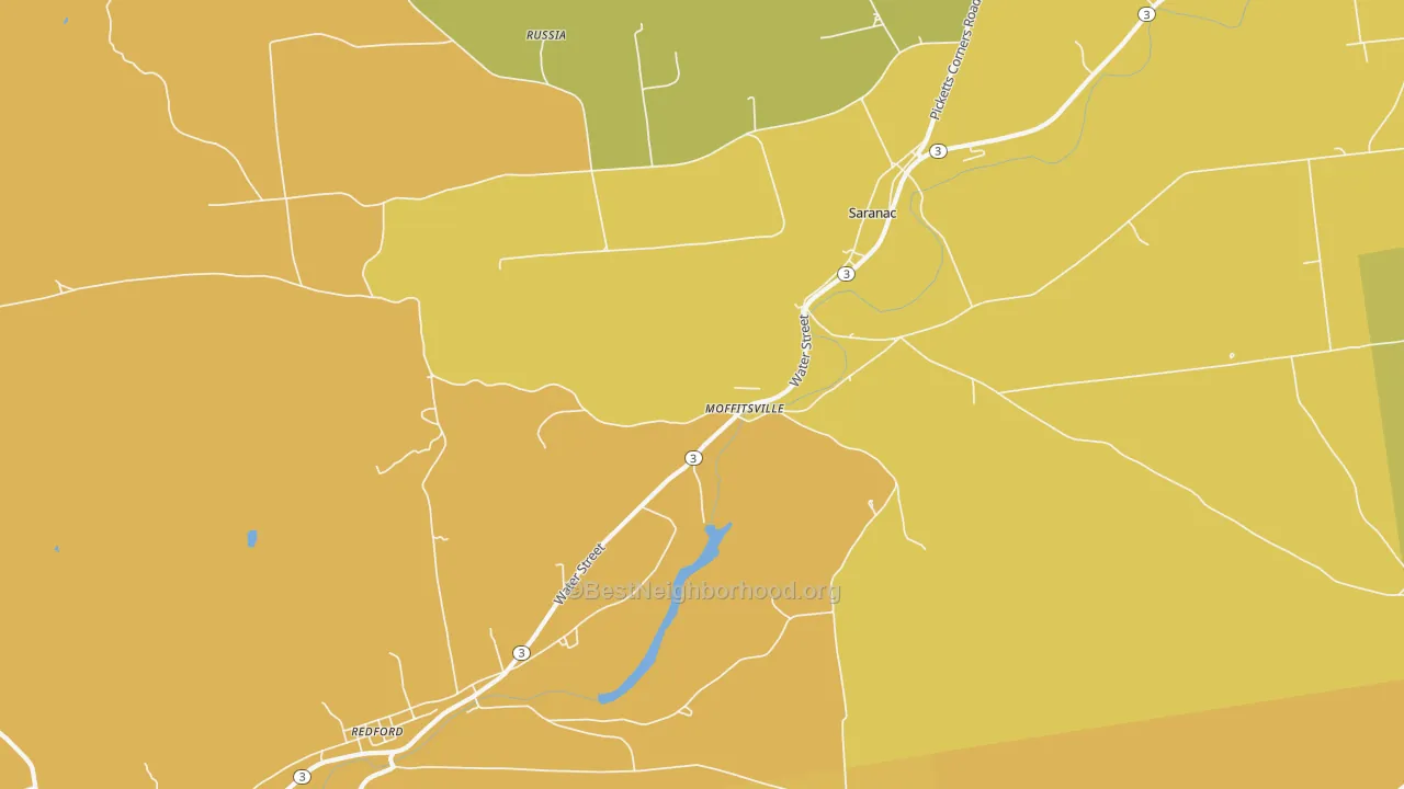 Map of the best neighborhoods in the Moffitsville area, with better matches in green and worse matches in red
