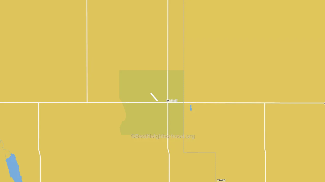 Map of the best neighborhoods in the Mohall area, with better matches in green and worse matches in red