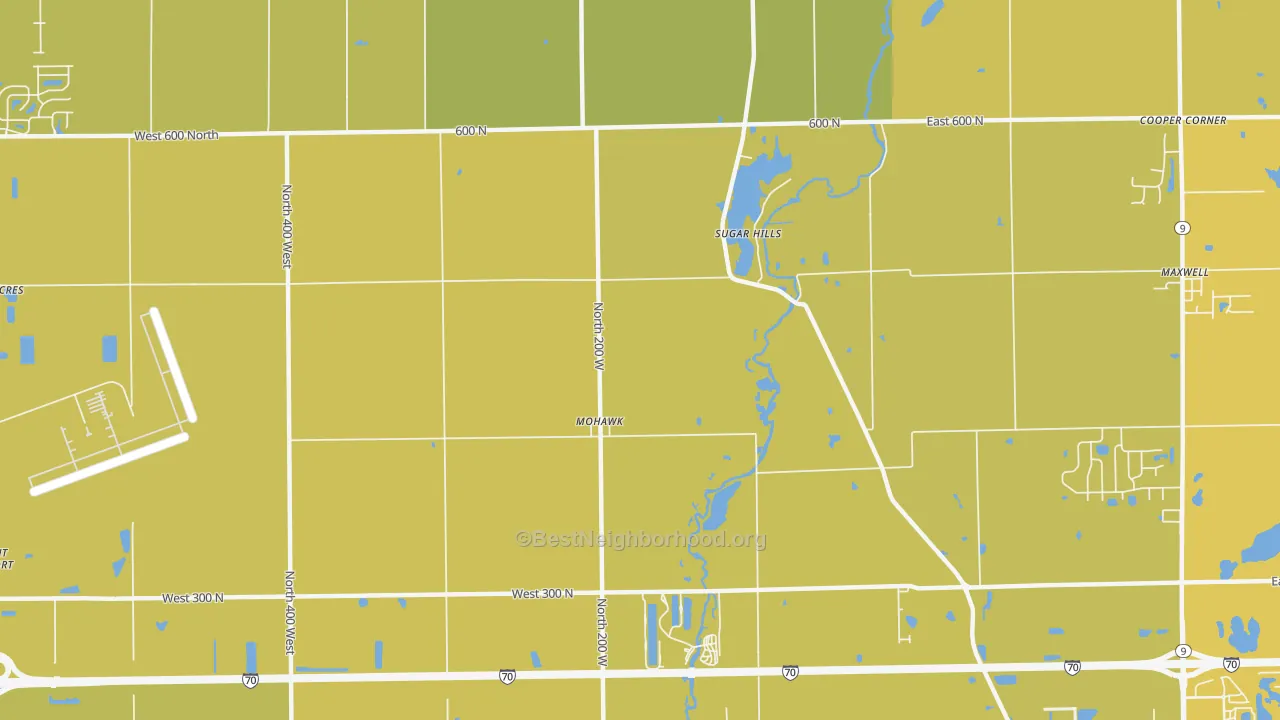 Map of the best neighborhoods in the Mohawk area, with better matches in green and worse matches in red