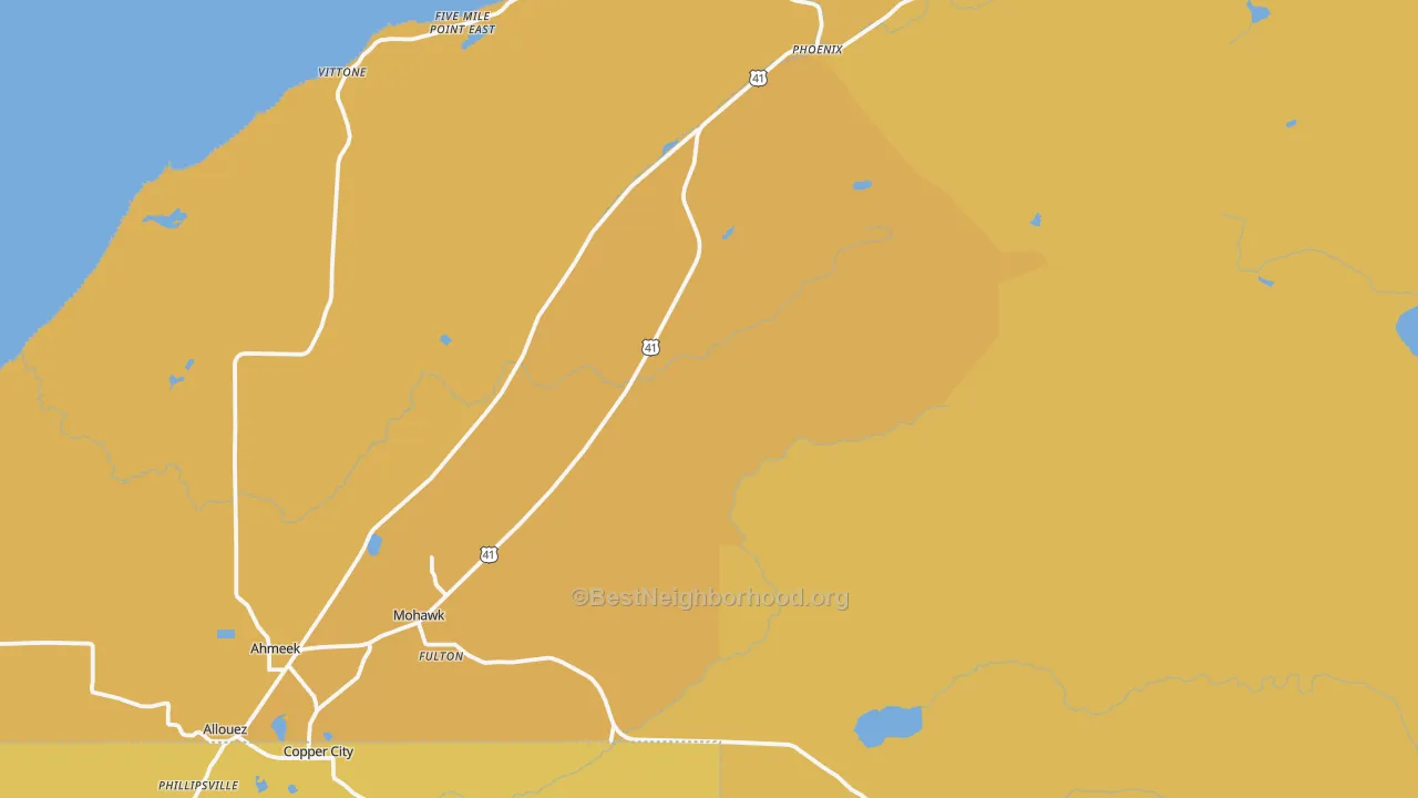 Map of the best neighborhoods in the Mohawk area, with better matches in green and worse matches in red