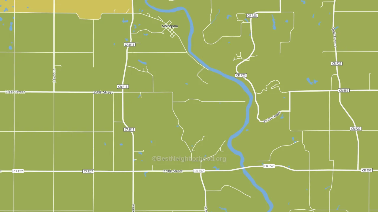 Map of the best neighborhoods in the Moingona area, with better matches in green and worse matches in red