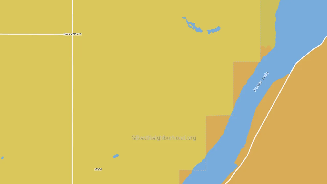 Map of the best neighborhoods in the Mold area, with better matches in green and worse matches in red