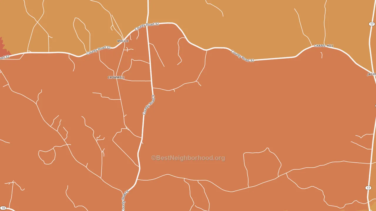 Map of the best neighborhoods in the Mollie area, with better matches in green and worse matches in red