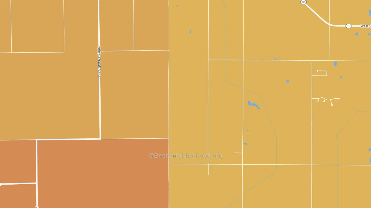 Map of the best neighborhoods in the Momence area, with better matches in green and worse matches in red