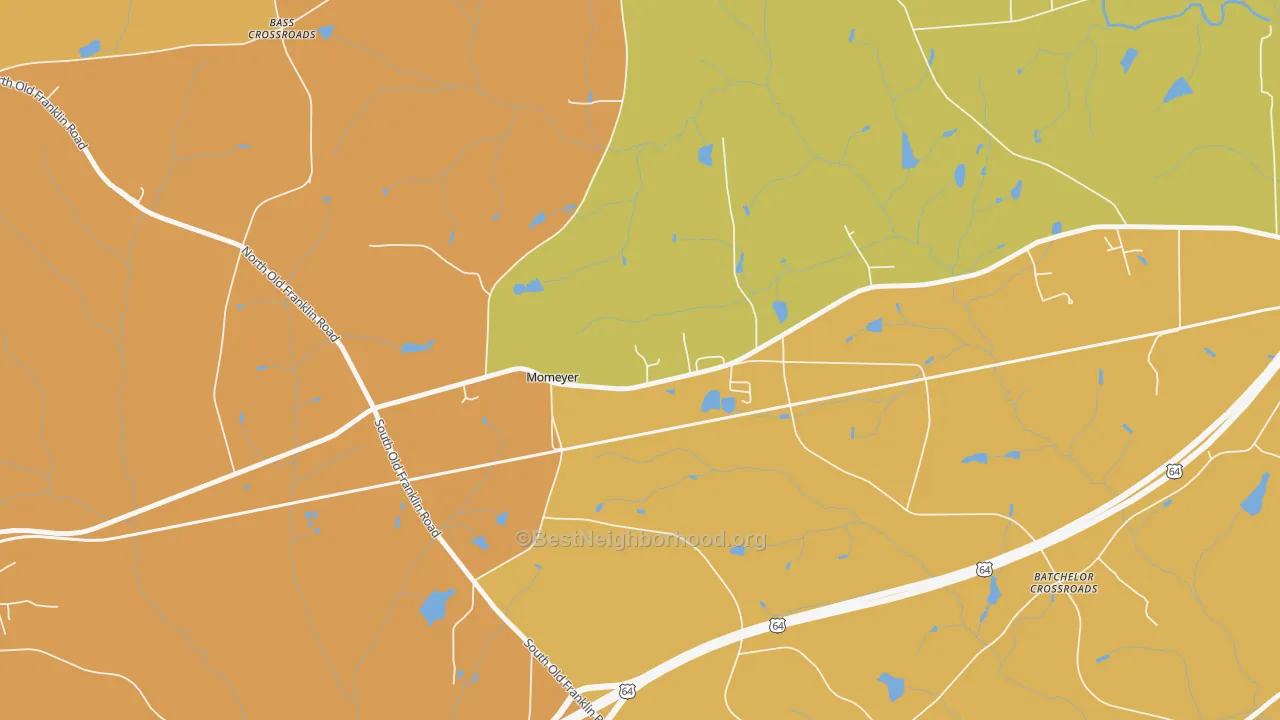 Map of the best neighborhoods in the Momeyer area, with better matches in green and worse matches in red