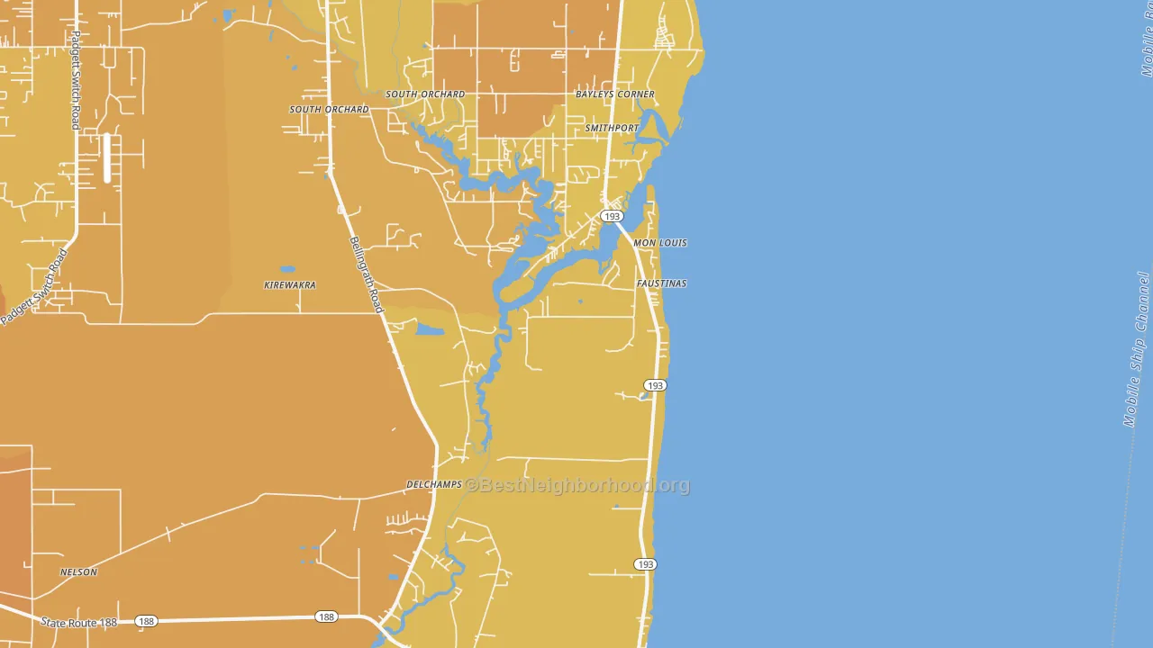 Map of the best neighborhoods in the Mon Louis area, with better matches in green and worse matches in red