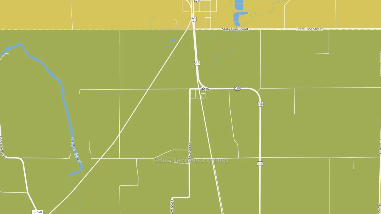 Map of the best neighborhoods in the Mona area, with better matches in green and worse matches in red
