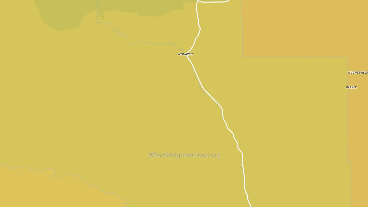 Map of the best neighborhoods in the Monarch area, with better matches in green and worse matches in red